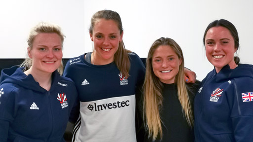 GB hockey defenders Hollie Pearne-Webb, Giselle Ansley, Suzy Petty and Grace Balsdon