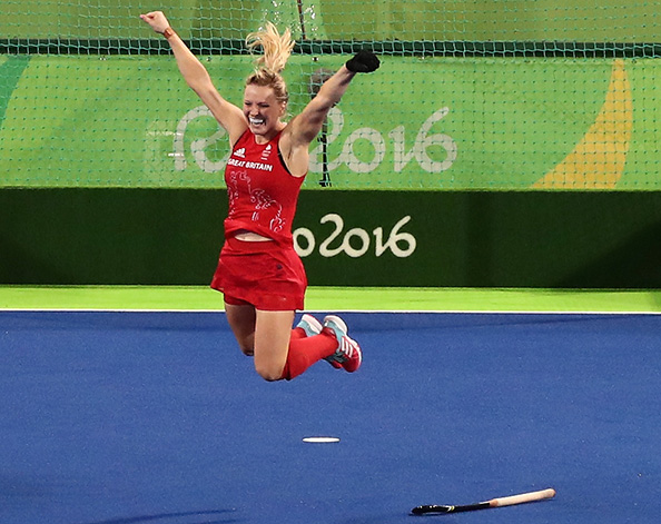 Hollie Pearne-Webb, shortly after scoring the winning goal at Rio 2016