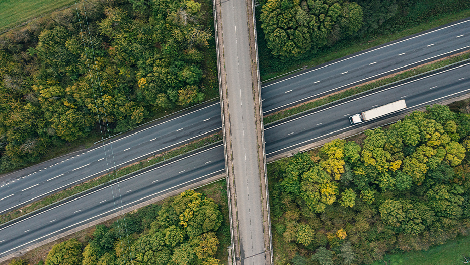 Delivery lorry driving on motorway