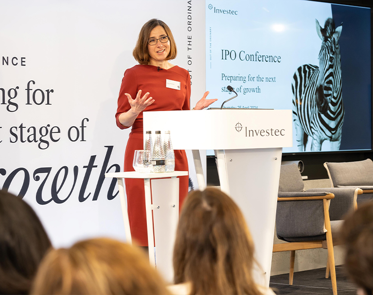 Sandra Horsfield speaking at the IPO Conference 2024