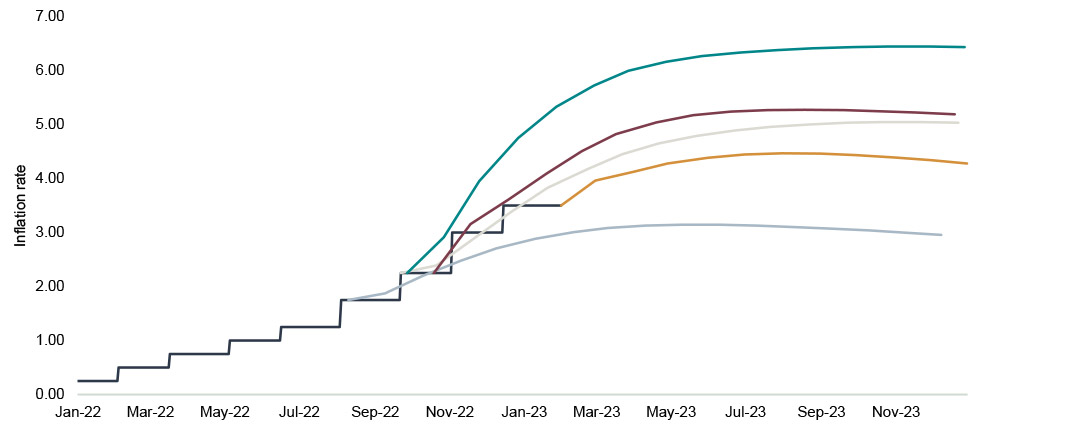 UK interest rate projections show signs of stabilising graph