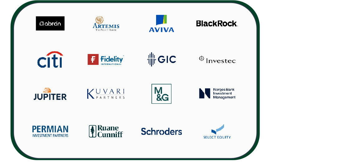 logos of various global blue-chip institutional investors