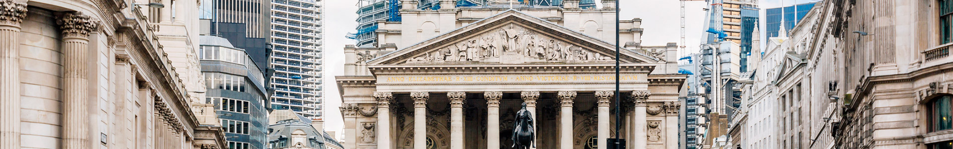 The bank of England building and financial district in background