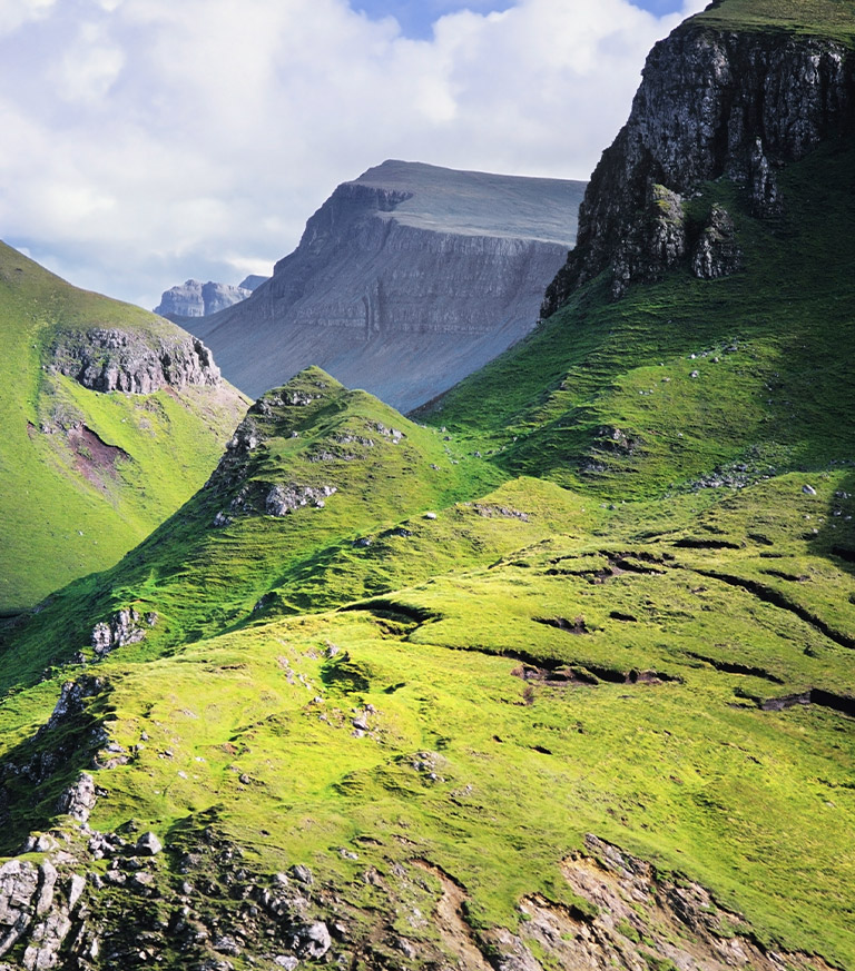 close up of green mountain ranges