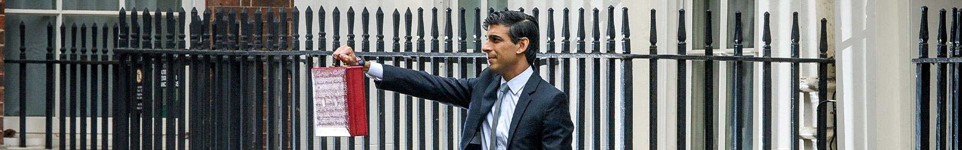 Rishi Sunak, Chancellor of the Exchequer, holding his budget case outside Downing Street