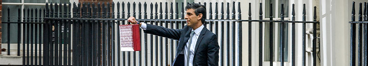Rishi Sunak, Chancellor of the Exchequer, holding his budget case outside Downing Street