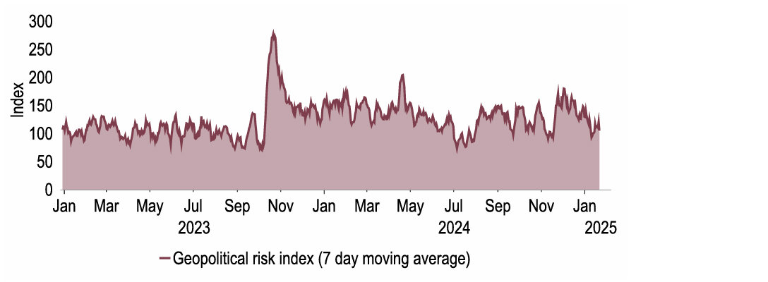 Chart 5: It is difficult to determine if geopolitical risk is higher since Trump took office