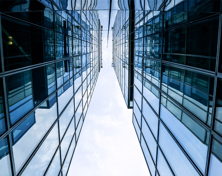 Image facing upwards on a building