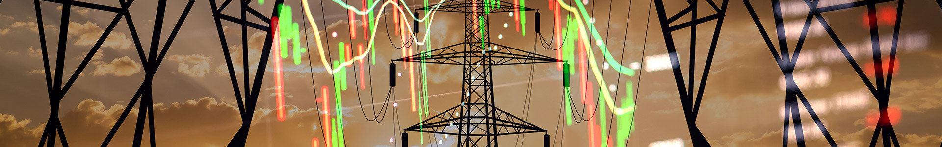 Electricity tower with economic charts overlay