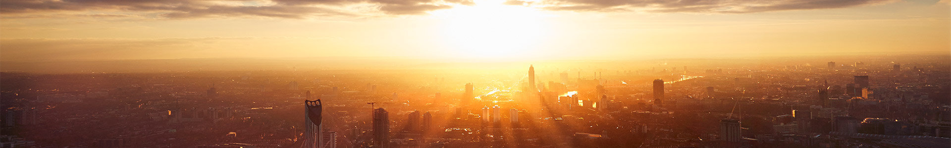 Sunset over city landscape