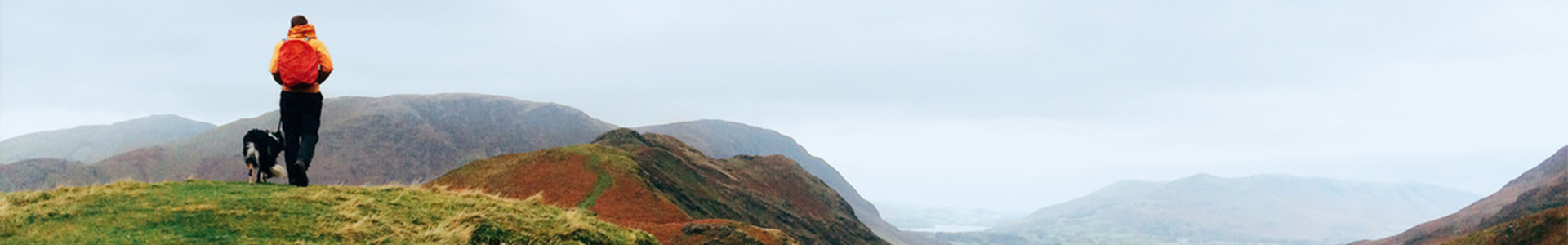 Man walking his dog in the hills