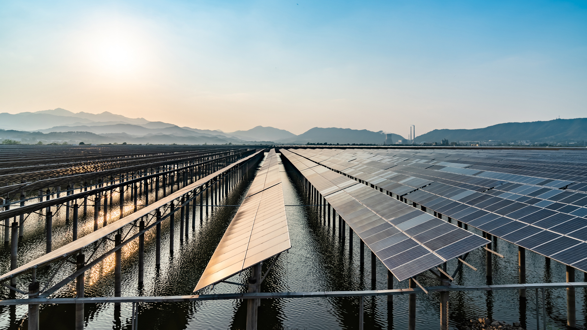 Solar panel farm in sea