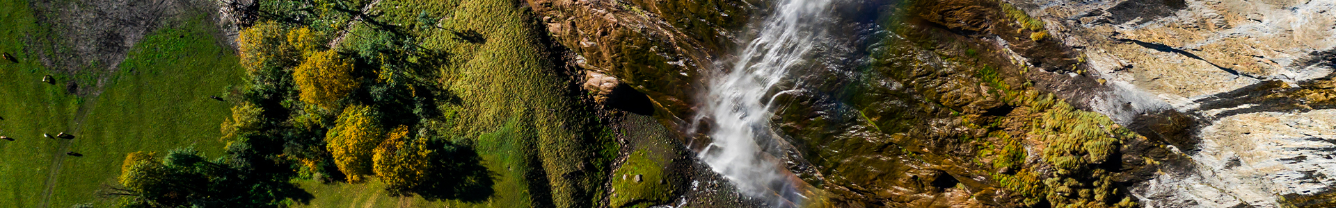 Waterfall on a mountain seen from above