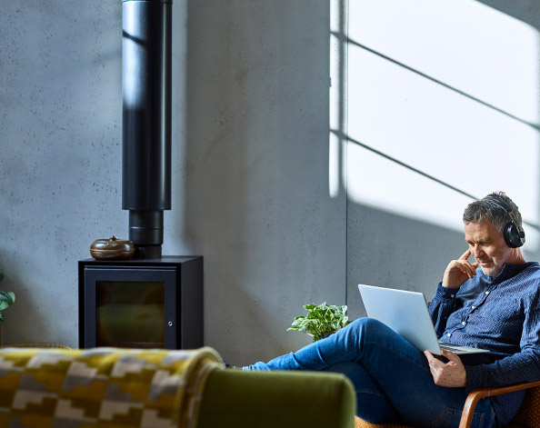 man with investment portfolio in house