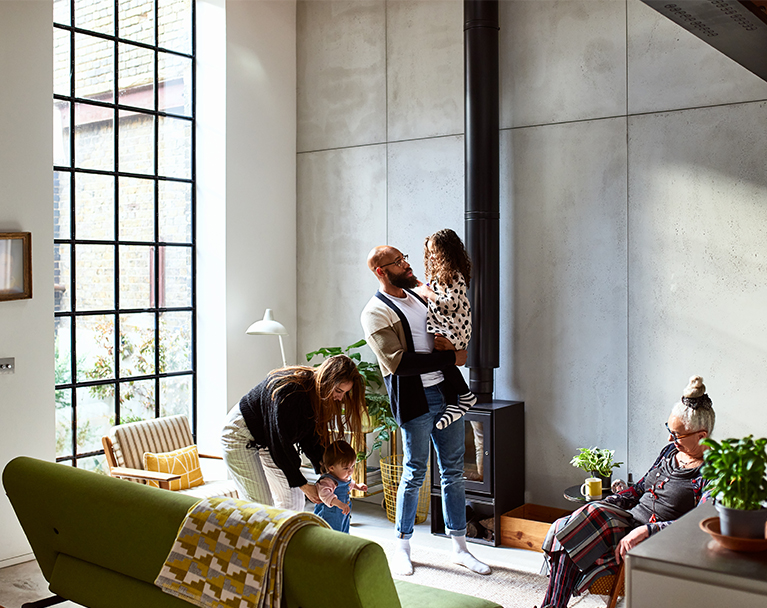 Family of different generations in living space