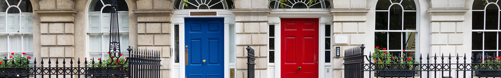 Front doors of a row of terraced houses