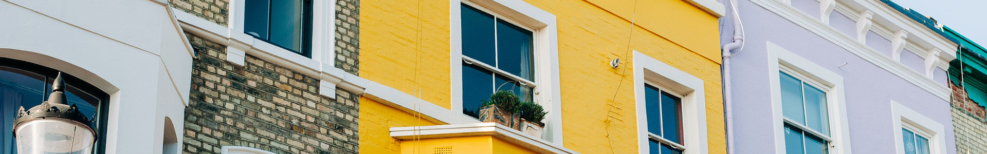 Yellow terraced house close-up