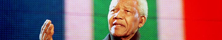 Ex-South African President Nelson Mandela speaks at the Celebrate South Africa Concert April 29, 2001 in Trafalgar Square in London, England