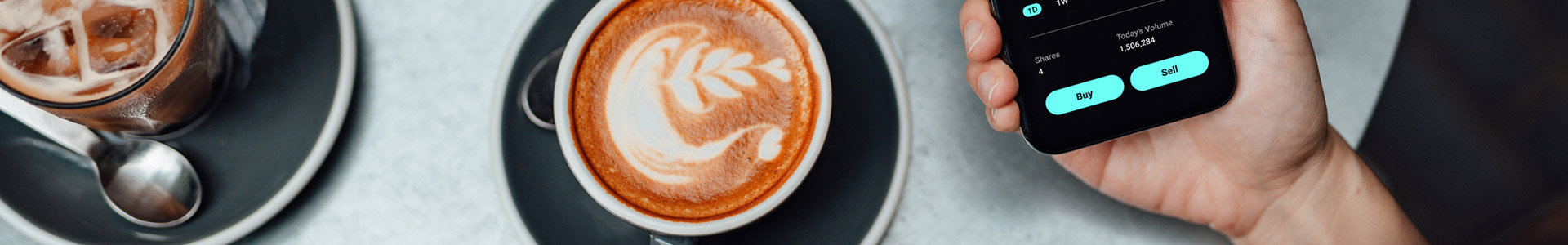 Coffee cups on a table viewed from above