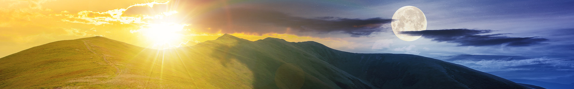 Sunset over hills blended with hills at moon light