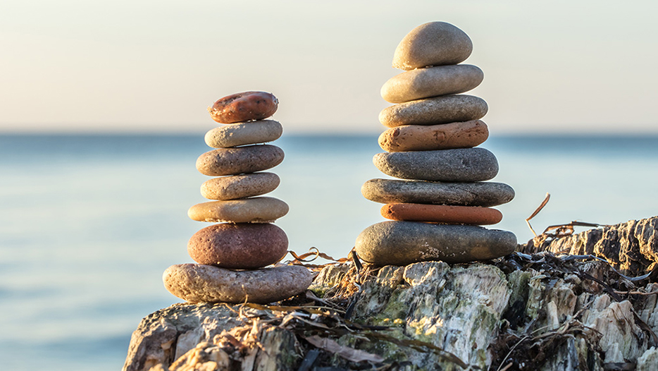 Stones stacked by the beach