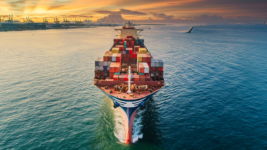 Cargo ship heading out to sea