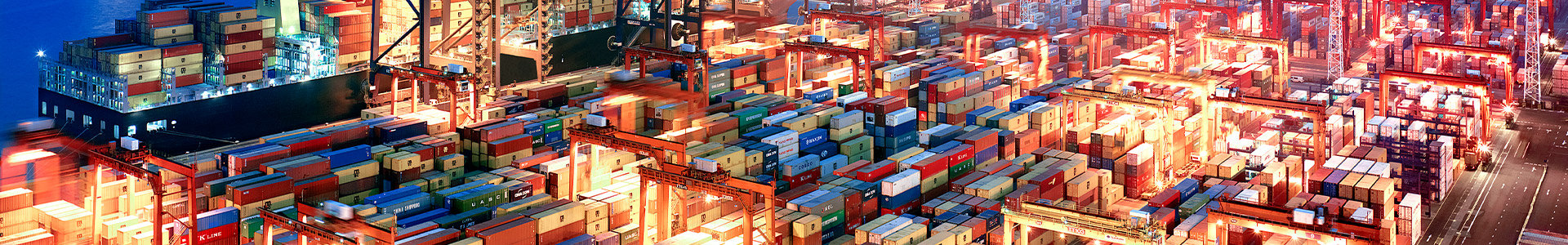 Shipping container terminal at dusk