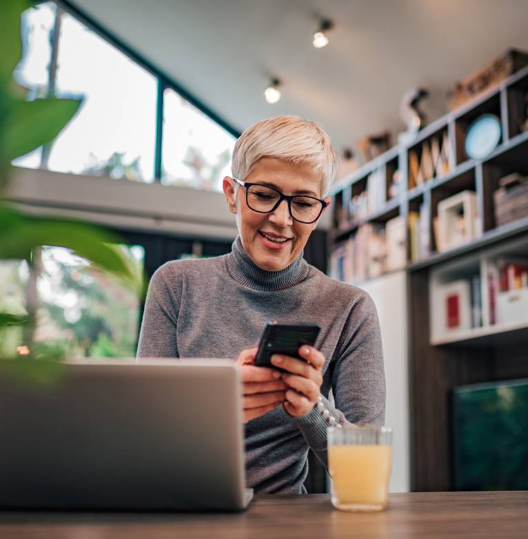 A lady checking her phone