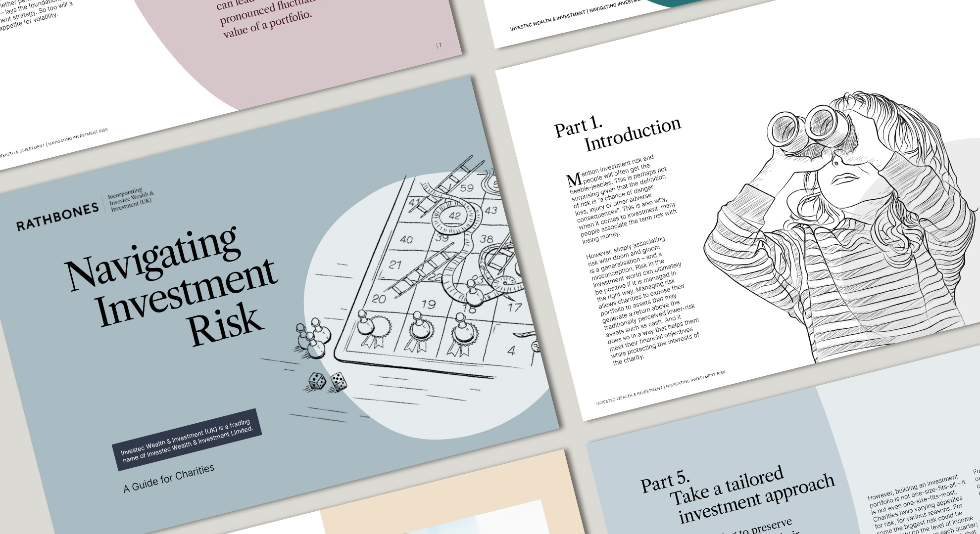 A view of the pages of the the Understanding Investment Risk guide for charities