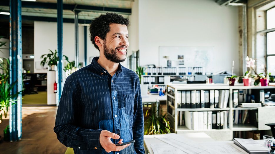Financial adviser walking through office
