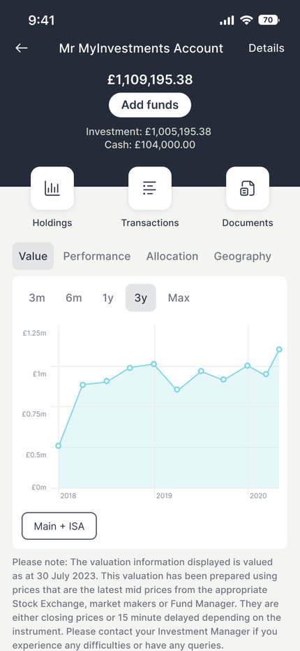 The Investec Wealth app in action