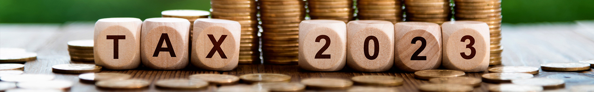 Wooden blocks spelling Tax 2023