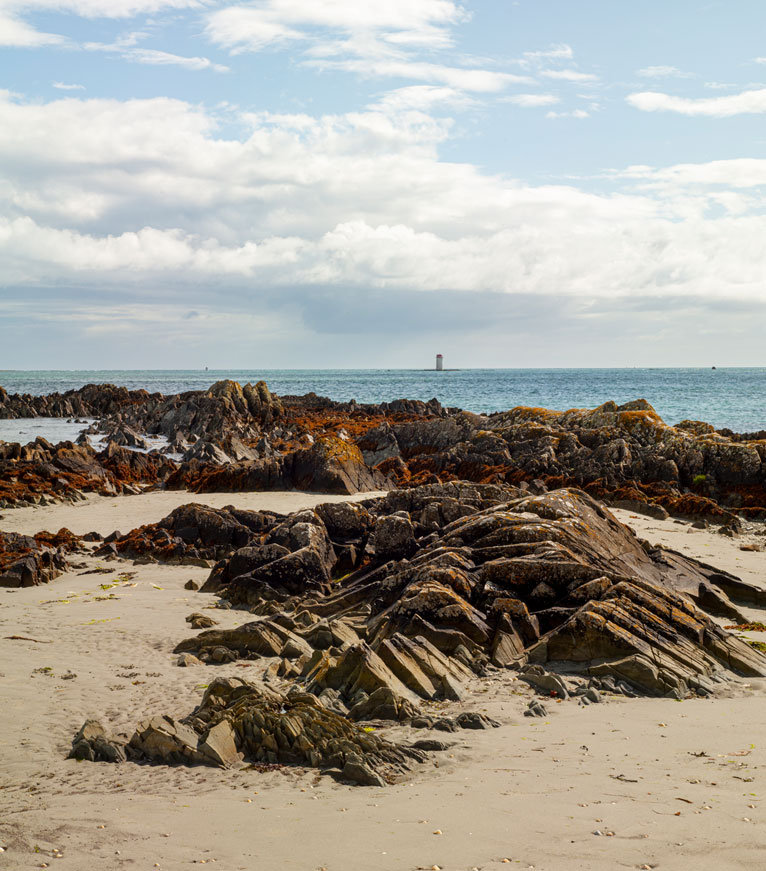 A rocky English beach on a sunny day