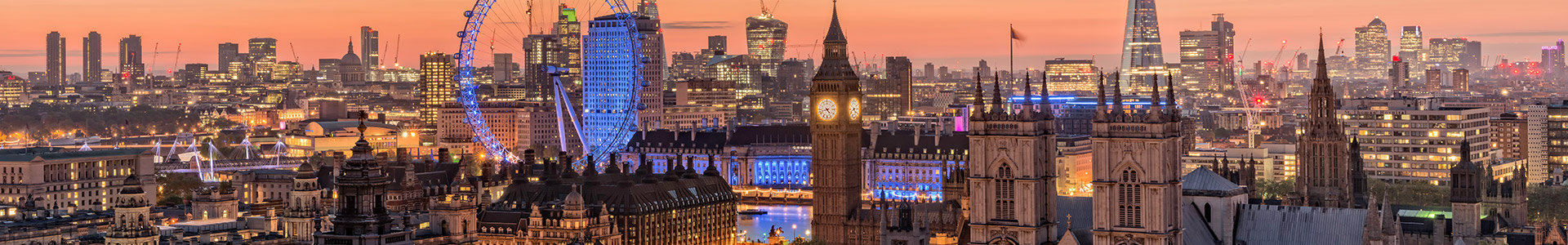 London skyline in the sunset